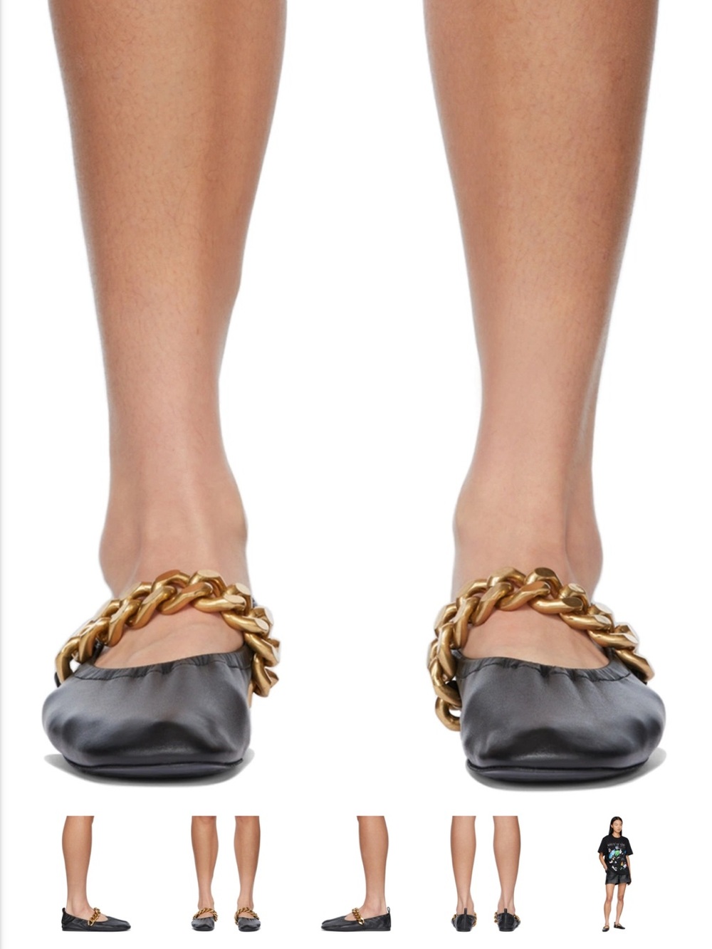 Stella McCartney Black Ballet Flats with Gold Chain